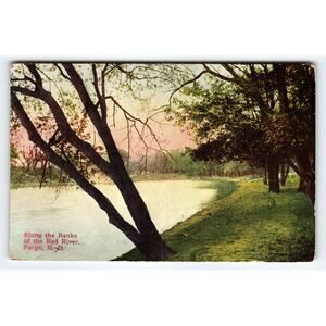 Vintage 1913 Fargo ND Red River Scenic Antique Vintage Postcard